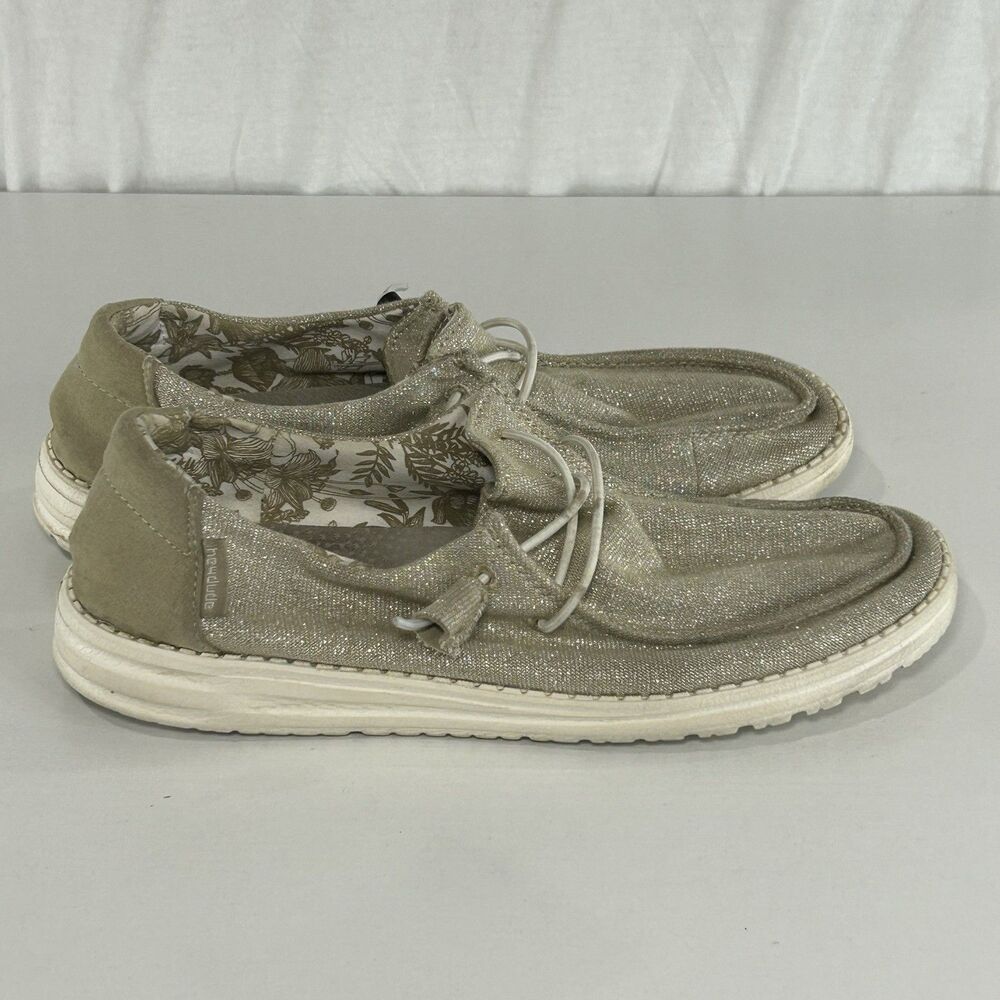 Hey Dude Women's Wendy Slip-On Shoes US 9 Sparkling Stretch Beige Walking Shoes